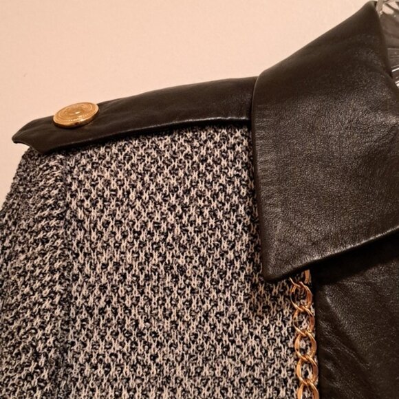 St John Collection Marie Grey Vintage Knit Short Jacket Leather trim sz S - Picture 4 of 13